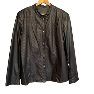 Plus Size TanJay Faux Leather Black Jacket-Domed Front-Perforated Design-Size 18